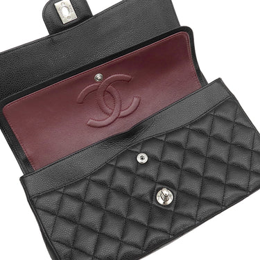 シャネル CHANEL マトラッセ25 ダブルフラップ A01112 ブラック キャビアスキン ショルダーバッグ シルバー金具 チェーンショルダー