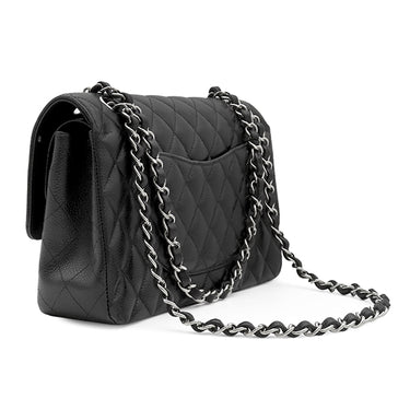 シャネル CHANEL マトラッセ25 ダブルフラップ A01112 ブラック キャビアスキン ショルダーバッグ シルバー金具 チェーンショルダー