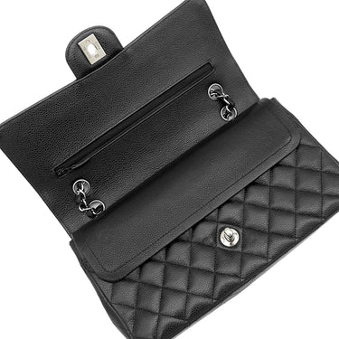 シャネル CHANEL マトラッセ25 ダブルフラップ A01112 ブラック キャビアスキン ショルダーバッグ シルバー金具 チェーンショルダー