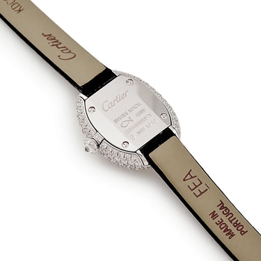 腕時計 カルティエ Cartier ベニュワール ミニ WJBA0050 クオーツ レディース K18WG無垢 純正ダイヤ シルバー ローマン オーバル 青針