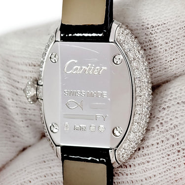 腕時計 カルティエ Cartier ベニュワール ミニ WJBA0050 クオーツ レディース K18WG無垢 純正ダイヤ シルバー ローマン オーバル 青針