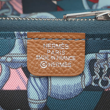 エルメス HERMES アザップ シルクイン コンパクト ゴールド ヴォーエプソン コインケース シルバー金具 茶 ラウンドジップ