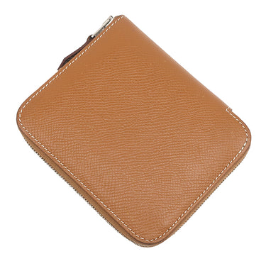 エルメス HERMES アザップ シルクイン コンパクト ゴールド ヴォーエプソン コインケース シルバー金具 茶 ラウンドジップ