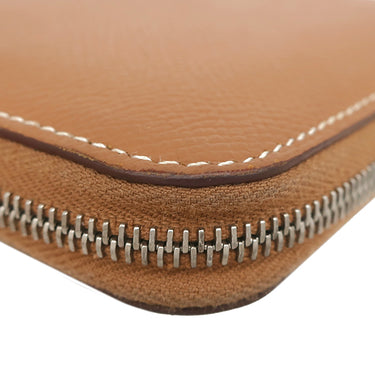エルメス HERMES アザップ シルクイン コンパクト ゴールド ヴォーエプソン コインケース シルバー金具 茶 ラウンドジップ