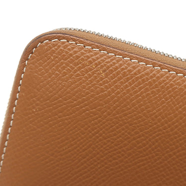 エルメス HERMES アザップ シルクイン コンパクト ゴールド ヴォーエプソン コインケース シルバー金具 茶 ラウンドジップ