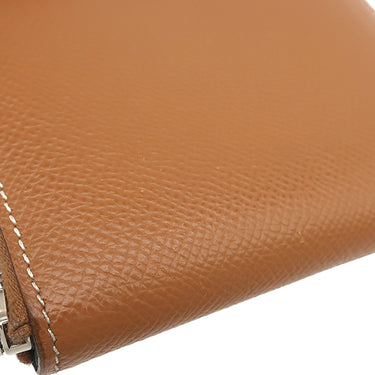エルメス HERMES アザップ シルクイン コンパクト ゴールド ヴォーエプソン コインケース シルバー金具 茶 ラウンドジップ