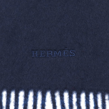 エルメス HERMES レクトヴェルソ H393850T マリン×オセアン カシミヤ マフラー 新品 未使用 リバーシブル フリンジ ロゴ刺繍