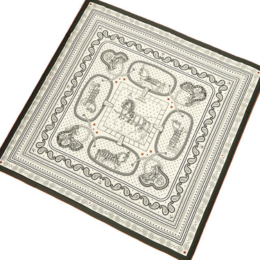 エルメス HERMES カレ140 カレジェアン H244394S ブラック×ホワイト×キュイール カシミヤ シルク ストール 新品 未使用 【グランアパラ バンダナ】