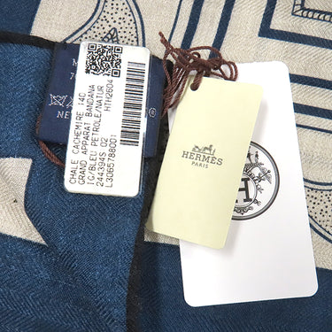 エルメス HERMES カレ140 カレジェアン H244394S ブルーペトロール×ナチュラル×ブラック カシミヤ シルク ストール 新品 未使用 【グランアパラ バンダナ】