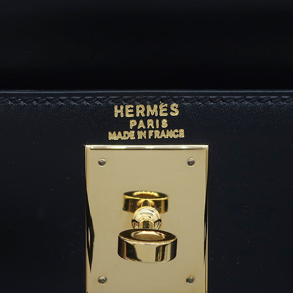 エルメス HERMES ケリー28 外縫い ブラック ボックスカーフ 2WAYバッグ ゴールド金具 黒 ショルダー