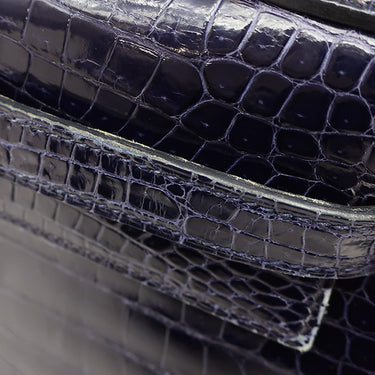 エルメス HERMES ケリー28 外縫い ブルーアンクル ポロサス 2WAYバッグ ゴールド金具 青 クロコ ショルダー