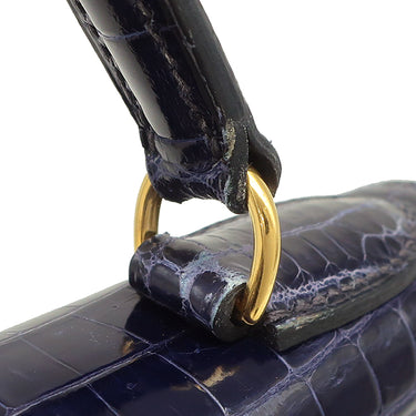 エルメス HERMES ケリー28 外縫い ブルーアンクル ポロサス 2WAYバッグ ゴールド金具 青 クロコ ショルダー