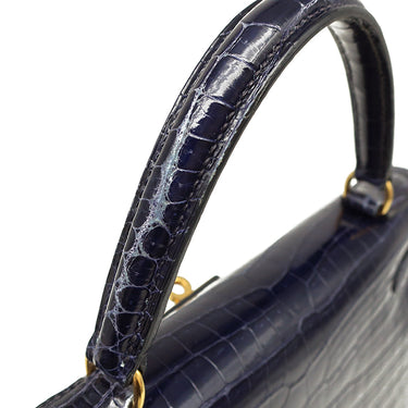 エルメス HERMES ケリー28 外縫い ブルーアンクル ポロサス 2WAYバッグ ゴールド金具 青 クロコ ショルダー