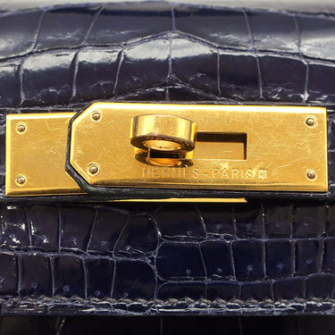 エルメス HERMES ケリー28 外縫い ブルーアンクル ポロサス 2WAYバッグ ゴールド金具 青 クロコ ショルダー