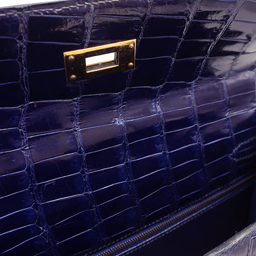 エルメス HERMES ケリー28 外縫い ブルーアンクル ポロサス 2WAYバッグ ゴールド金具 青 クロコ ショルダー