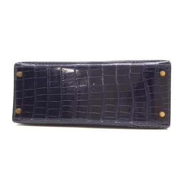 エルメス HERMES ケリー28 外縫い ブルーアンクル ポロサス 2WAYバッグ ゴールド金具 青 クロコ ショルダー