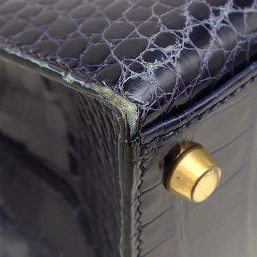 エルメス HERMES ケリー28 外縫い ブルーアンクル ポロサス 2WAYバッグ ゴールド金具 青 クロコ ショルダー