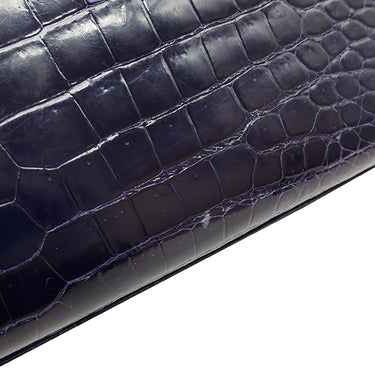 エルメス HERMES ケリー28 外縫い ブルーアンクル ポロサス 2WAYバッグ ゴールド金具 青 クロコ ショルダー