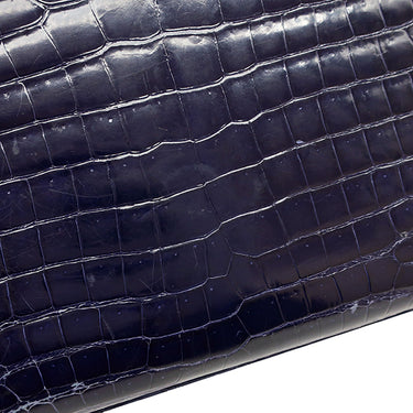 エルメス HERMES ケリー28 外縫い ブルーアンクル ポロサス 2WAYバッグ ゴールド金具 青 クロコ ショルダー