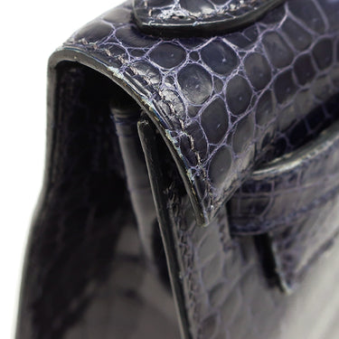 エルメス HERMES ケリー28 外縫い ブルーアンクル ポロサス 2WAYバッグ ゴールド金具 青 クロコ ショルダー