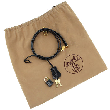 エルメス HERMES ケリー28 外縫い ブラック ポロサス 2WAYバッグ ゴールド金具 黒 クロコ ショルダー