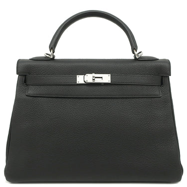 エルメス HERMES ケリー32 内縫い ブラック トリヨンクレマンス ハンドバッグ シルバー金具 黒 リカラー有