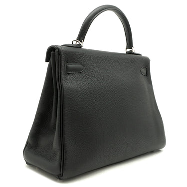 エルメス HERMES ケリー32 内縫い ブラック トリヨンクレマンス ハンドバッグ シルバー金具 黒 リカラー有