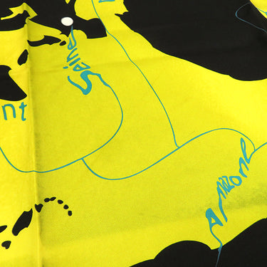 エルメス HERMES カレ90 CARRE イエロー×ブラック シルク スカーフ 【LE MONDE EST 1 FLEUVE/世界は1つの川】