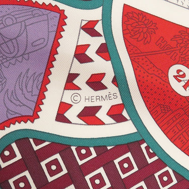 エルメス HERMES カレ90 CARRE パープル×ボルドー×マルチカラー シルク スカーフ 【LE TOUR DU MONDE EN 63 CASES/63マスの世界旅行】