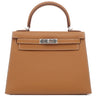 エルメス HERMES ケリー28 外縫い ゴールド ヴォーエプソン 2WAYバッグ シルバー金具 茶 ショルダー