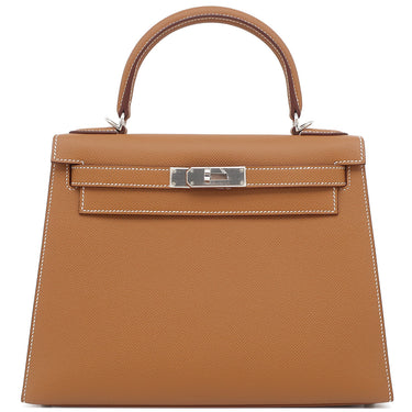 エルメス HERMES ケリー28 外縫い ゴールド ヴォーエプソン 2WAYバッグ シルバー金具 茶 ショルダー