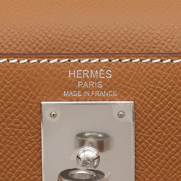 エルメス HERMES ケリー28 外縫い ゴールド ヴォーエプソン 2WAYバッグ シルバー金具 茶 ショルダー