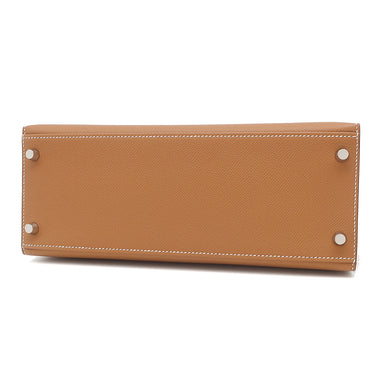 エルメス HERMES ケリー28 外縫い ゴールド ヴォーエプソン 2WAYバッグ シルバー金具 茶 ショルダー