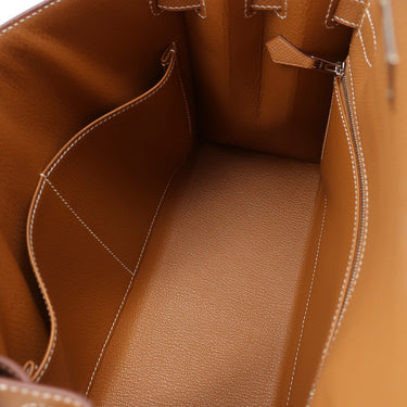 エルメス HERMES ケリー28 外縫い ゴールド ヴォーエプソン 2WAYバッグ シルバー金具 茶 ショルダー
