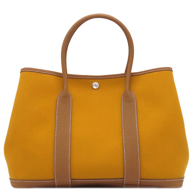 エルメス HERMES ガーデンパーティーPM サフラン×ゴールド トワルオフィシエ ネゴンダ トートバッグ シルバー金具 茶