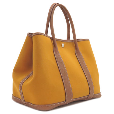 エルメス HERMES ガーデンパーティーPM サフラン×ゴールド トワルオフィシエ ネゴンダ トートバッグ シルバー金具 茶