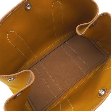 エルメス HERMES ガーデンパーティーPM サフラン×ゴールド トワルオフィシエ ネゴンダ トートバッグ シルバー金具 茶