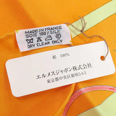 エルメス HERMES カレ90 CARRE オレンジ×ライトグリーン×マルチカラー シルク スカーフ 【CONFIDENTS DES COEURS/心の友】