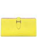 エルメス HERMES ベアンスフレ ヴェルソ ライム×モーヴシルベストル ヴォーエプソン 長財布 シルバー金具 黄色 ピンク バイカラー 二つ折財布