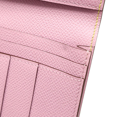 エルメス HERMES ベアンスフレ ヴェルソ ライム×モーヴシルベストル ヴォーエプソン 長財布 シルバー金具 黄色 ピンク バイカラー 二つ折財布