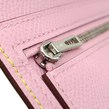 エルメス HERMES ベアンスフレ ヴェルソ ライム×モーヴシルベストル ヴォーエプソン 長財布 シルバー金具 黄色 ピンク バイカラー 二つ折財布