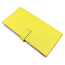 エルメス HERMES ベアンスフレ ヴェルソ ライム×モーヴシルベストル ヴォーエプソン 長財布 シルバー金具 黄色 ピンク バイカラー 二つ折財布