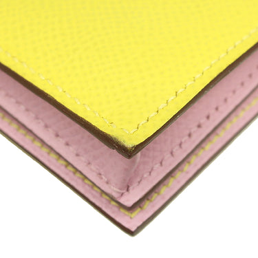 エルメス HERMES ベアンスフレ ヴェルソ ライム×モーヴシルベストル ヴォーエプソン 長財布 シルバー金具 黄色 ピンク バイカラー 二つ折財布