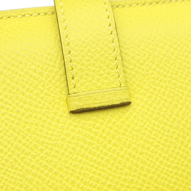 エルメス HERMES ベアンスフレ ヴェルソ ライム×モーヴシルベストル ヴォーエプソン 長財布 シルバー金具 黄色 ピンク バイカラー 二つ折財布