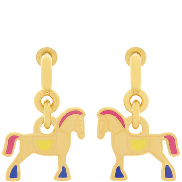 エルメス HERMES シュヴァル グランドパラード ゴールドXマルチカラー メタル エナメル ピアス 馬