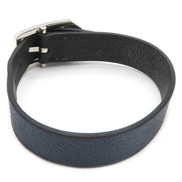 エルメス HERMES パドック ネイビーXブラック レザー メタル T4 ブレスレット シルバー金具 黒 リバーシブル