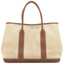 エルメス HERMES ガーデンパーティーPM エクリュ×ゴールド トワルアッシュ ネゴンダ トートバッグ シルバー金具 茶 トワルH