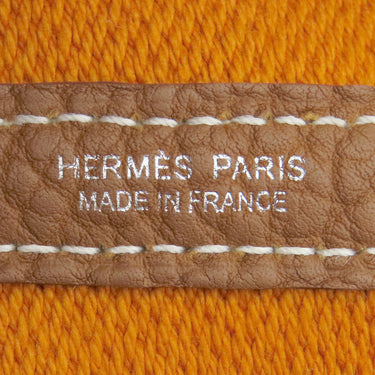 エルメス HERMES ガーデンパーティーPM エクリュ×ゴールド トワルアッシュ ネゴンダ トートバッグ シルバー金具 茶 トワルH