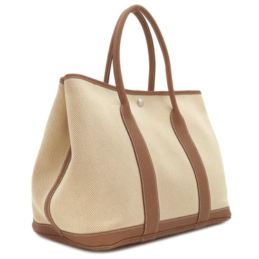 エルメス HERMES ガーデンパーティーPM エクリュ×ゴールド トワルアッシュ ネゴンダ トートバッグ シルバー金具 茶 トワルH