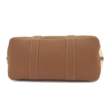 エルメス HERMES ガーデンパーティーPM エクリュ×ゴールド トワルアッシュ ネゴンダ トートバッグ シルバー金具 茶 トワルH